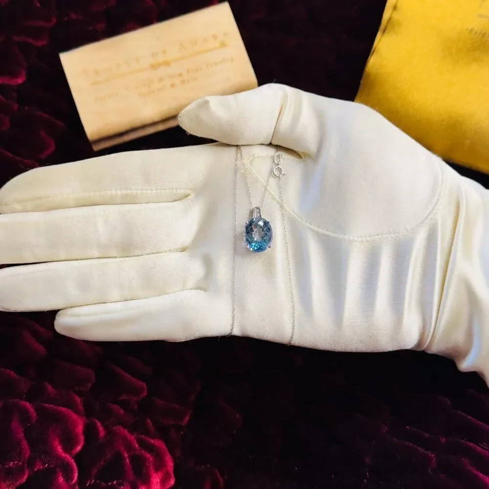 10K White Gold LARGE Mystic Topaz & Diamond Necklace -18